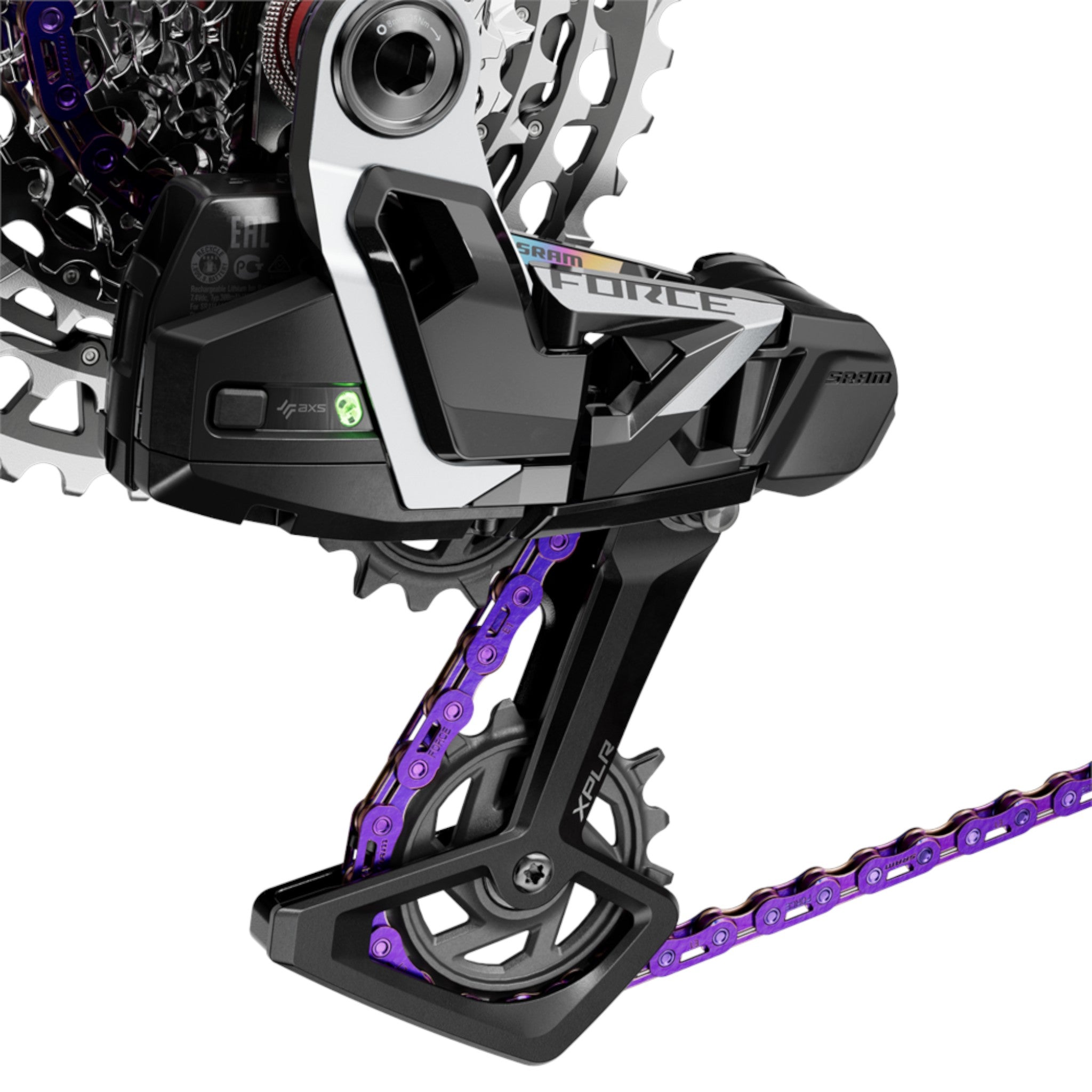 Cadena SRAM FORCE E1 126L 12v Morada Chapada en Cromo Road Flattop E1-thumbmail-4
