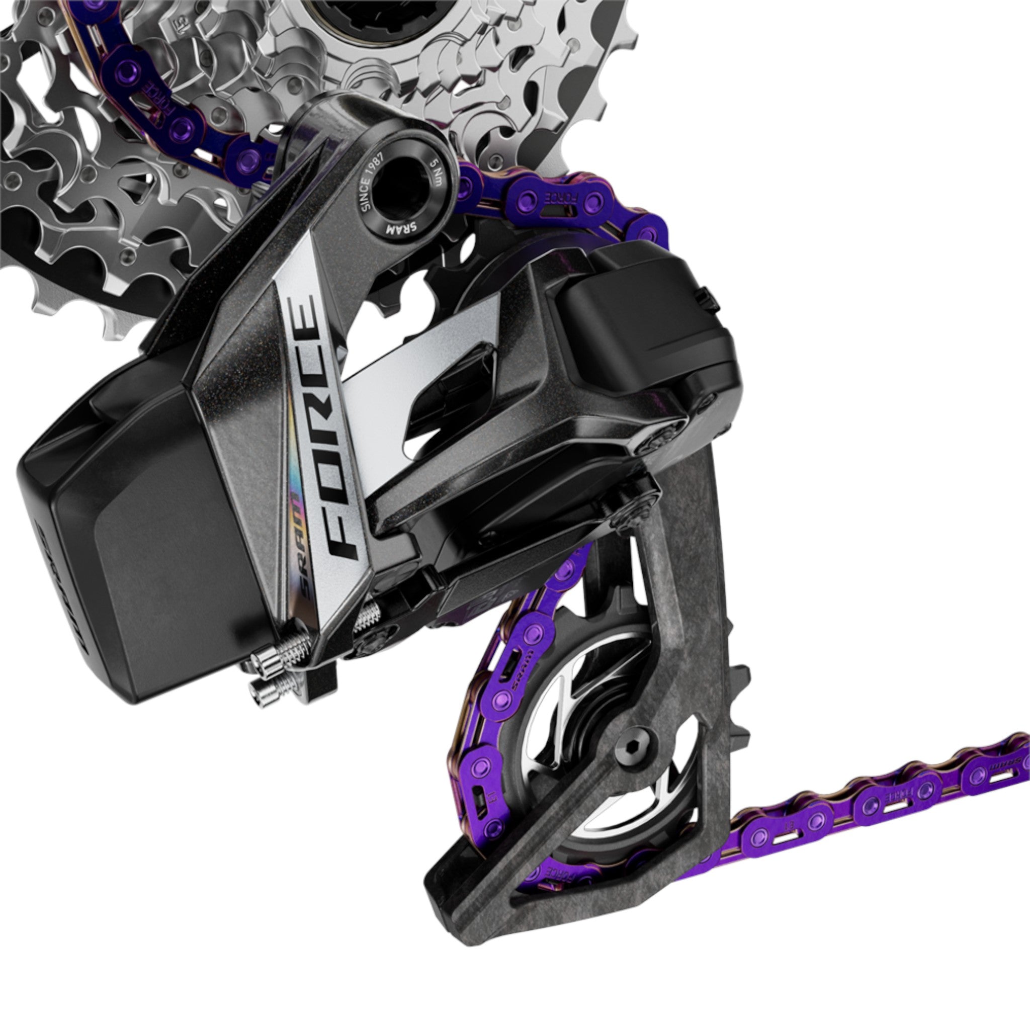 Cadena SRAM FORCE E1 126L 12v Morada Chapada en Cromo Road Flattop E1-thumbmail-5